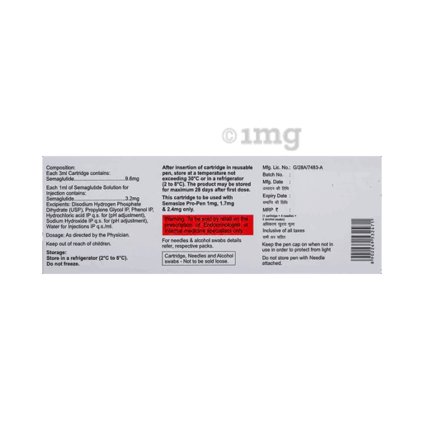 Semasize Plus 2.4mg Solution for Injection (1 Cartridge, 4 Needle, 4 Alcohol Swab) - 2