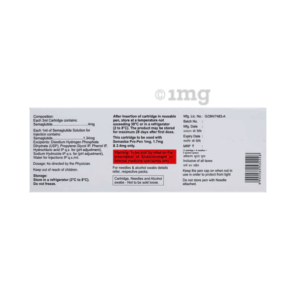 Semasize 1mg Solution for Injection (1 Cartridge, 4 Needle, 4 Alcohol Swab) - 2