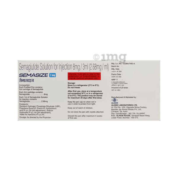 Semasize 2mg Injection (1 Multi-dose Disposable Pen, 4 Needle, 4 Alcohol Swab) - 2